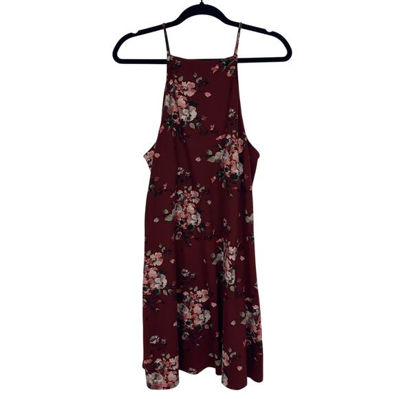 Nina Britton Spaghetti Strap Sleeveless Floral Mini Shift Burgundy Dress Large - Picture 2 of 10